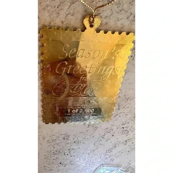 Vintage Coca-Cola Gold Plated Postage Stamp Christmas Ornaments Limited Edition - Picture 3 of 9